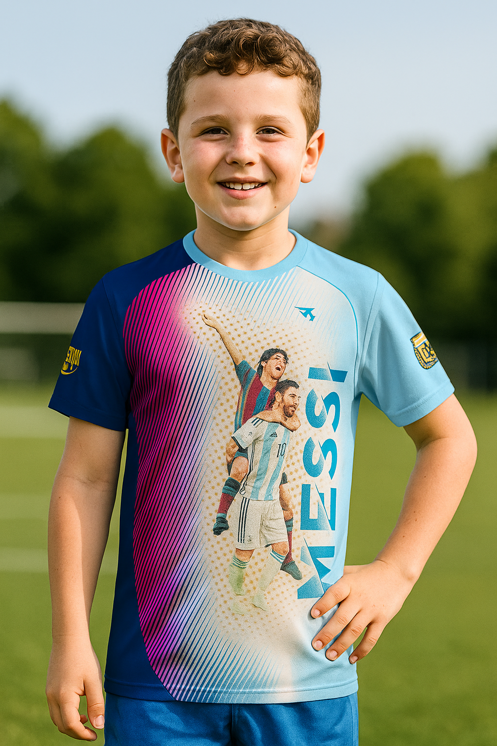 Jersey Playera Messi Barça Argentina Full Print Fútbol Hombre Gym