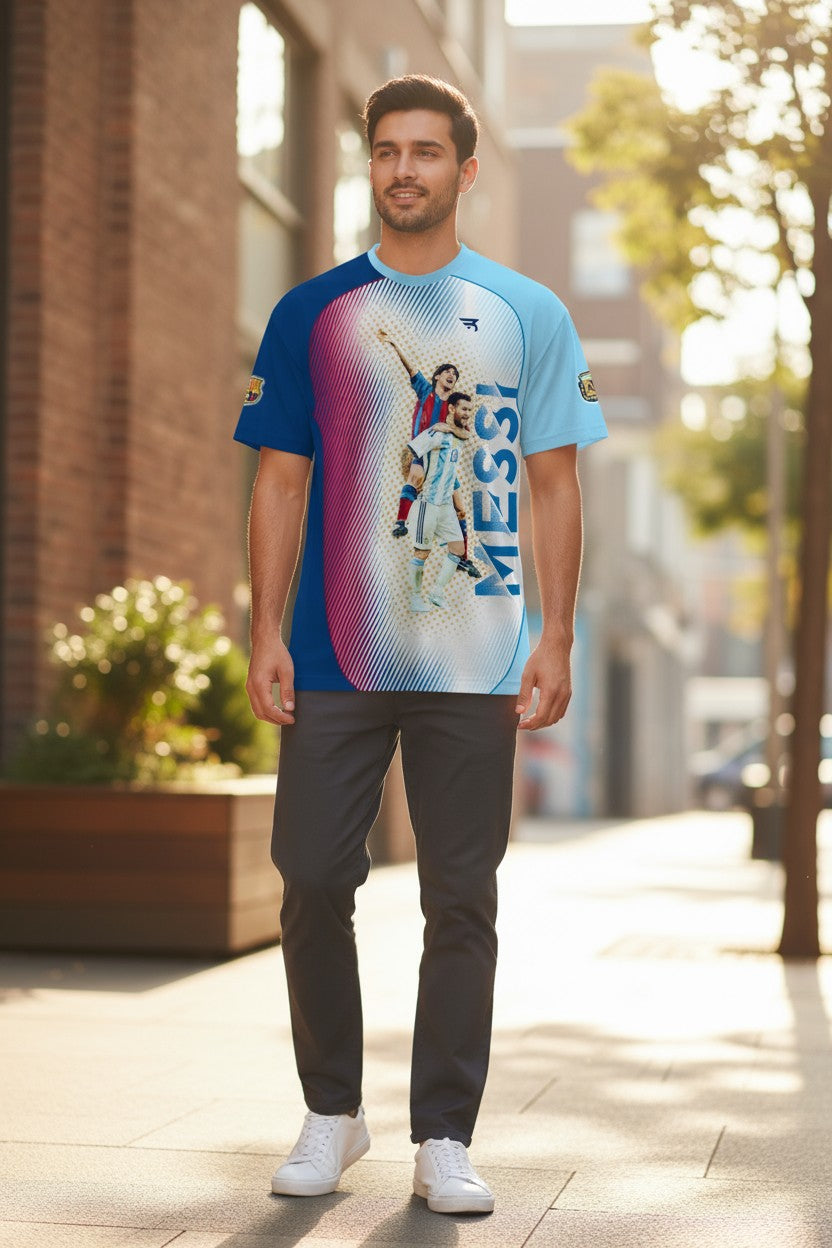 Jersey Playera Messi Barça Argentina Full Print Fútbol Hombre Gym
