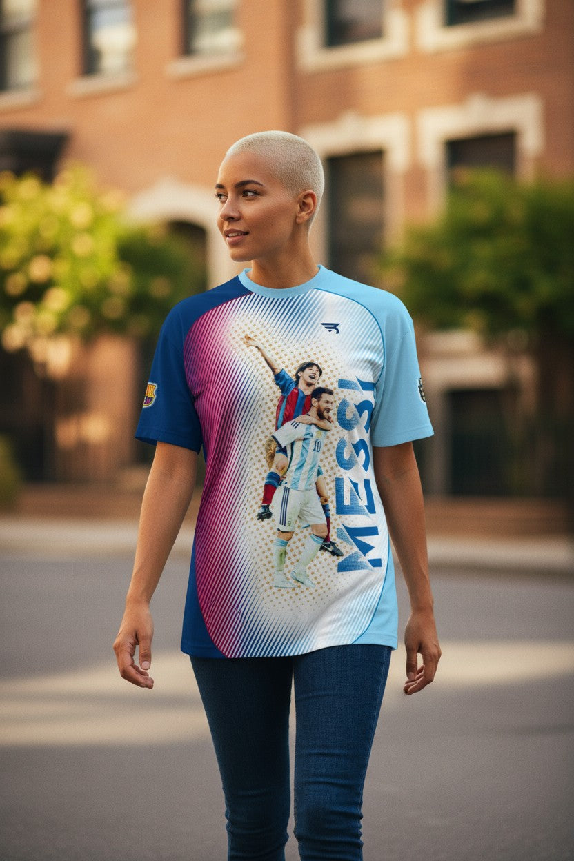 Jersey Playera Messi Barça Argentina Full Print Fútbol Hombre Gym