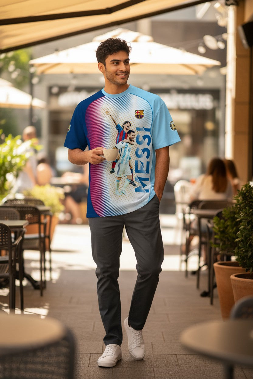 Jersey Playera Messi Barça Argentina Full Print Fútbol Hombre Gym