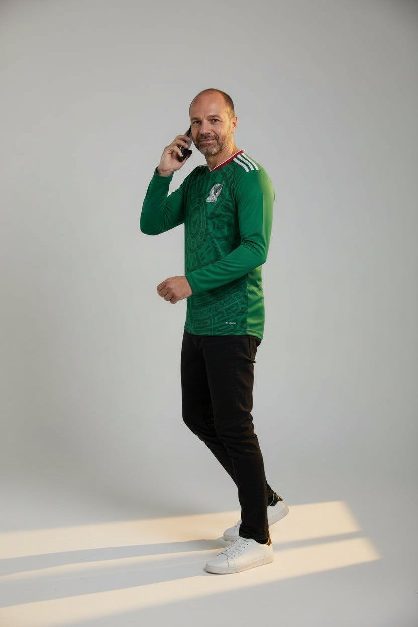 Jersey México Playera Local V. Fan Verde Mundial Hombre Manga Larga