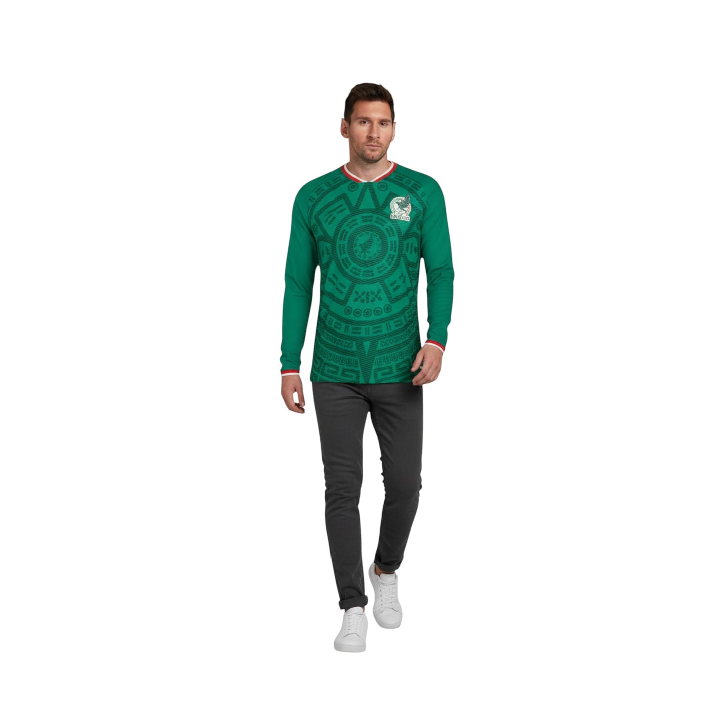 Jersey México Playera Local V. Jugador Verde Mundial Hombre Manga Larga